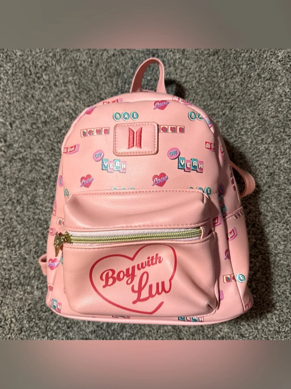 BTS Boy with Luv Mini Backpack Oh Yeah Bae Love Pink Light Use